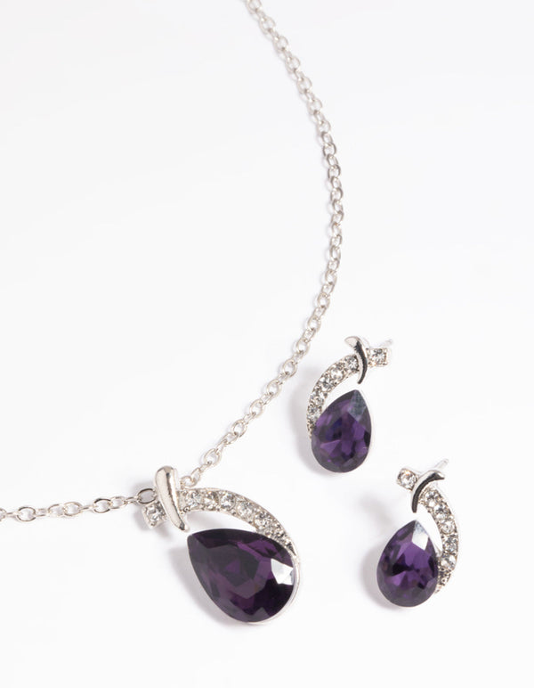 Purple Pear Stone Necklace & Earrings Set