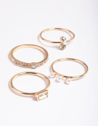 Gold Pearl & Diamante 4-Pack Rings - link has visual effect only