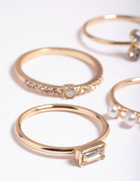Gold Pearl & Diamante 4-Pack Rings - link has visual effect only