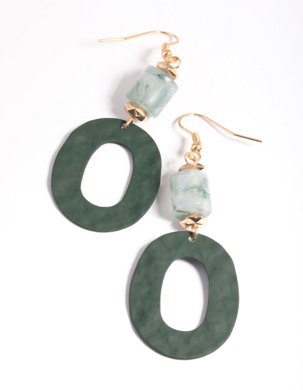 Green Marble & Open Circle Drop Earrings