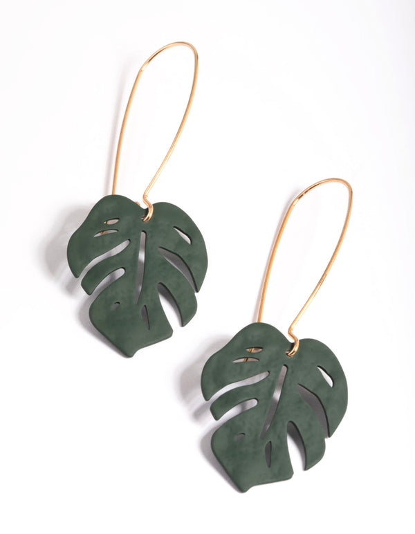 Green Leaf Cutout Drop Earrings