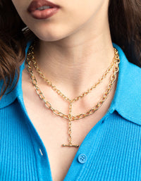 Gold Plated Bar Chain Layered Necklace - link has visual effect only