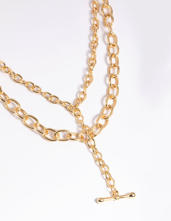 Gold Plated Bar Chain Layered Necklace