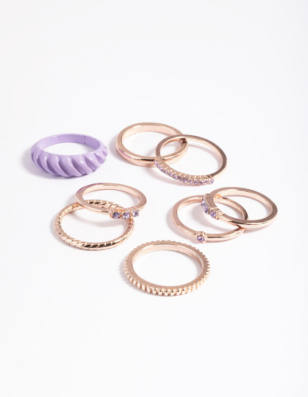 Rose Gold Diamante Crescent Ring Stack Pack