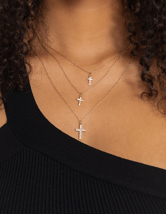 Gold Small & Medium Cross Necklace Pack
