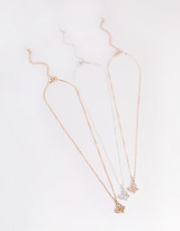 Mixed Metal Diamante Butterfly Necklace Pack - link has visual effect only