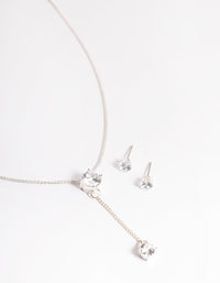 Silver Diamante Y Necklace & Stud Earrings - link has visual effect only