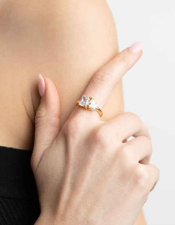 Gold Plated Cubic Zirconia Emerald Cut Ring