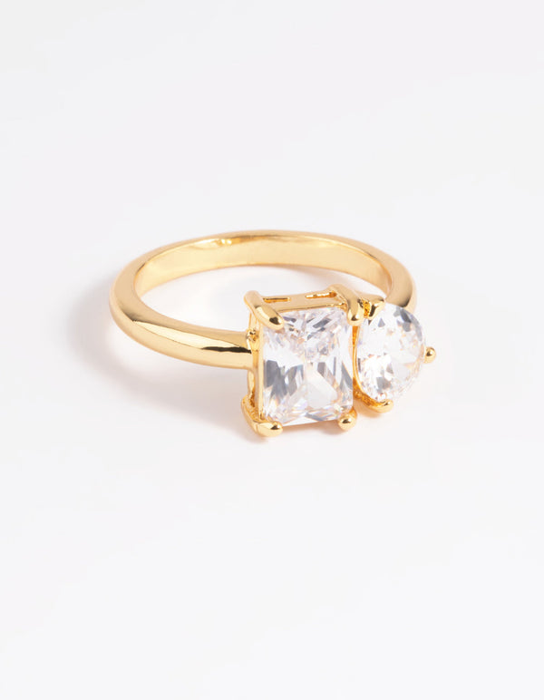 Gold Plated Cubic Zirconia Emerald Cut Ring
