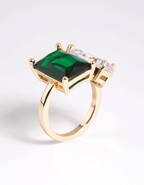 Silver Cubic Zirconia Green Statement Ring