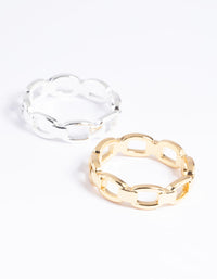 Gold Plated Double Chain Ring - link has visual effect only