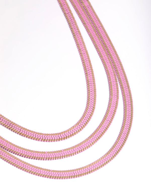 Matte Pink Layered Snake Chain Necklace