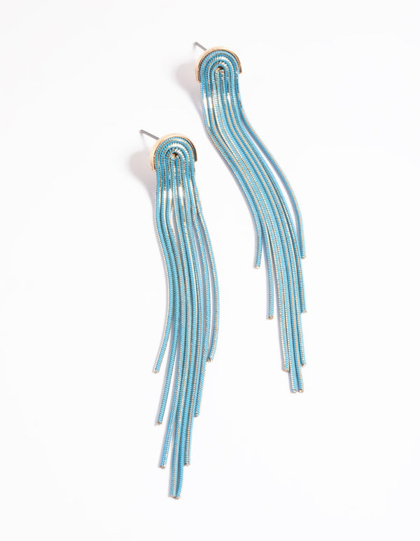 Blue Waterfall Chain Drop Earrings