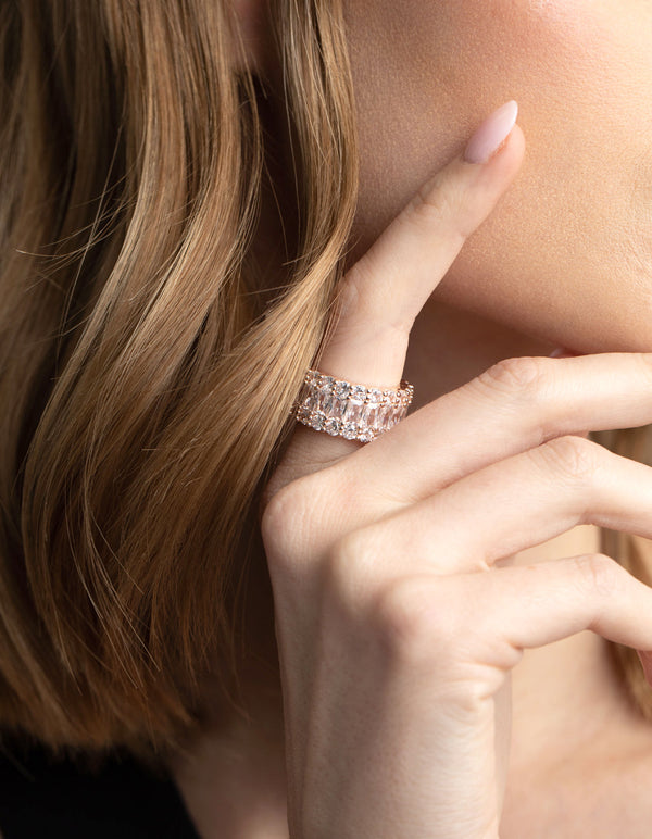 Rose Gold Cubic Zirconia Baguette Ring