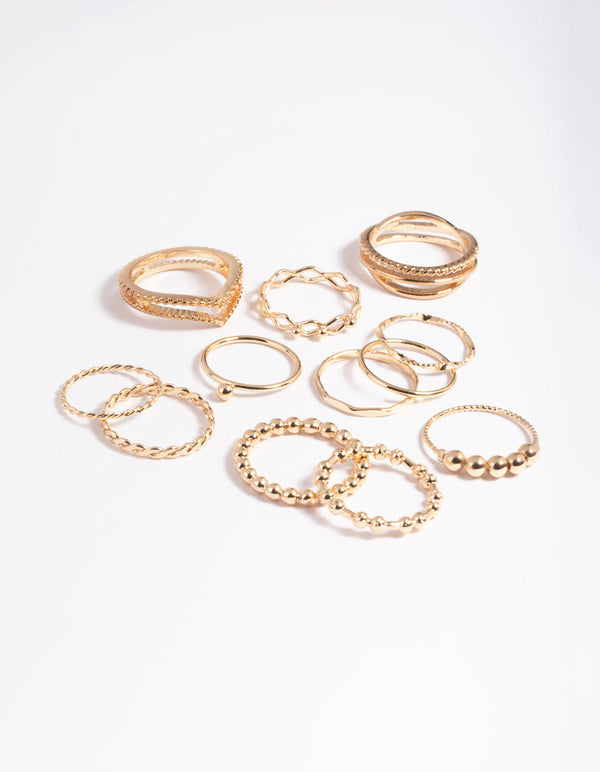 Gold Mixed Ball Ring Stack Pack