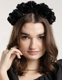 Black Satin Flower Veil Headband - link has visual effect only