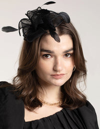Black Looped Sinamay Fascinator Comb with Feathers - link has visual effect only