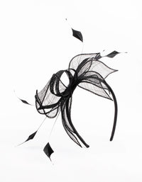 Black Sinamay Black Feather Leaf Fascinator - link has visual effect only