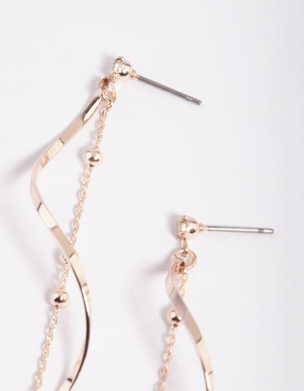 Rose Gold Twist Ball Chain Drop Earrings