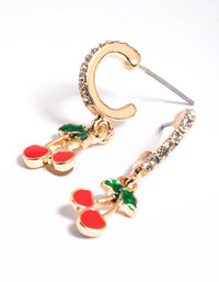 Gold Diamante Cherry Huggie Earrings - link has visual effect only