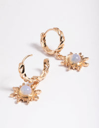 Gold Moonstone Celestial Huggie Hoop Earrings - link has visual effect only
