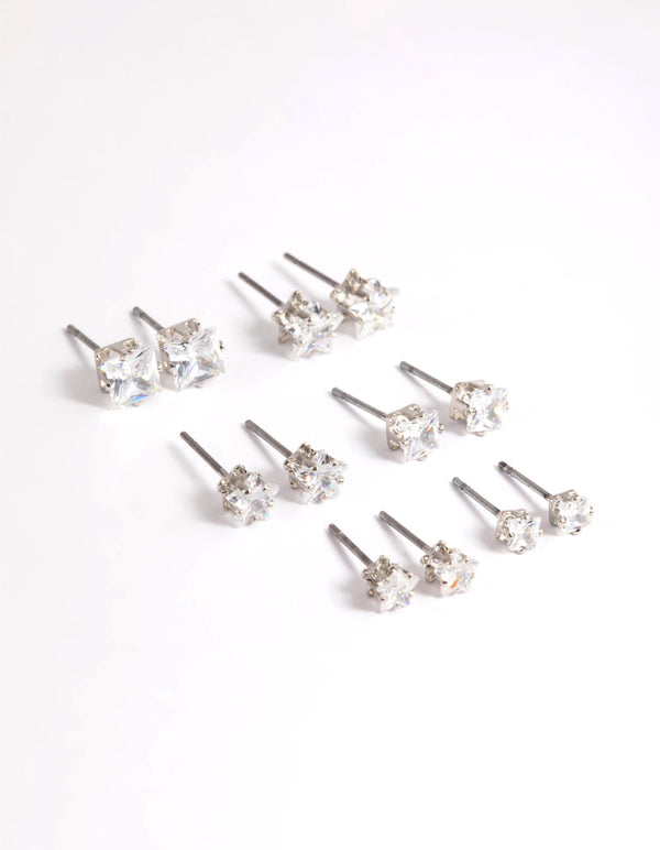 Cubic Zirconia Star and Square Earrings 6-Pack