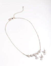 Silver Diamond Simulant Dainty Flower Earrings & Necklace - link has visual effect only