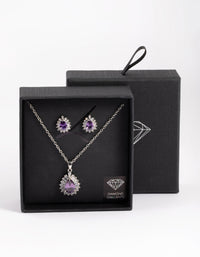 Diamond Simulant Rhodium Amethyst Teardrop Earring & Necklace - link has visual effect only