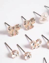 Kids Rose Gold Diamante Butterfly Stud 6-Pack - link has visual effect only