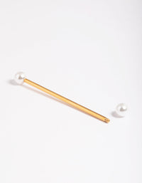 Gold Plated Titanium Faux Pearl Industrial Bar - link has visual effect only