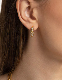Gold Plated Stainless Steel Diamante Twist Hoop Earrings - link has visual effect only
