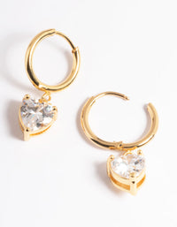 Gold Plated Stainless Steel Cubic Zirconia Heart Huggie Earrings - link has visual effect only