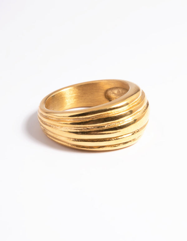 Gold Plated Stainless Steel Line Detail Dome Ring