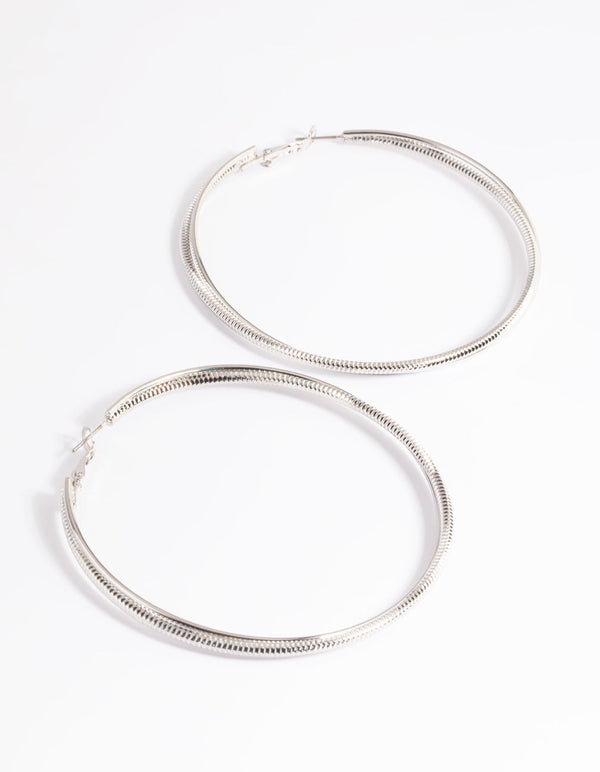 Rhodium 75mm Snake Chain Hoop Earrings