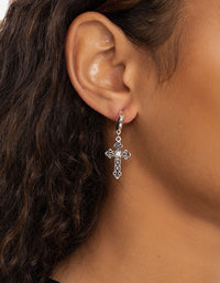 Textured Cross Huggie Earrings - link has visual effect only