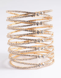 Gold Diamante Cross Over Eight Row Cuff Bracelet - link has visual effect only