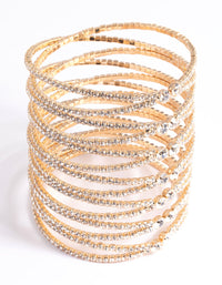 Gold Diamante Cross Over Eight Row Cuff Bracelet - link has visual effect only