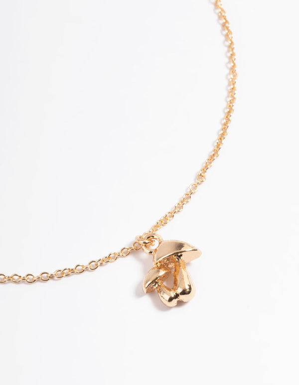 Gold Mushroom Pendant Necklace