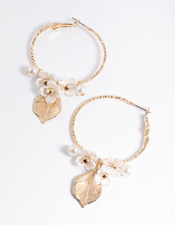 Gold Large Flower Cluster Hoop Earrings