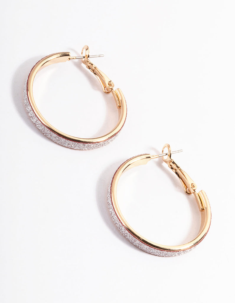 Gold Medium Glitter Hoop Earrings
