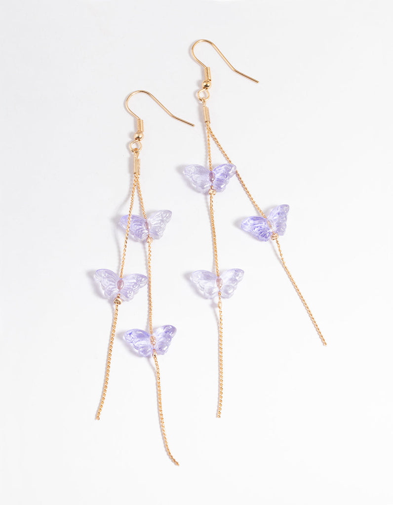 Lilac Tiered Butterfly Drop Earrings