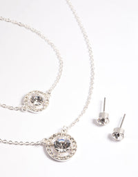 Silver Stone & Surrounded Necklace, Bracelet & Earrings Set - link has visual effect only