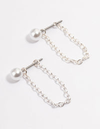 Silver Pearl Chain Front & Back Earrings - link has visual effect only