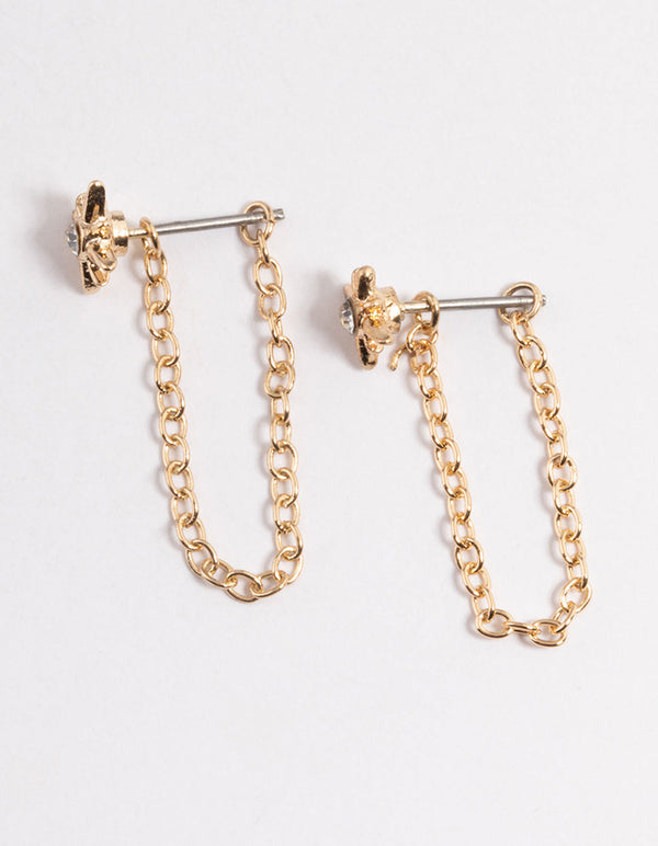 Gold Chain Front & Back Stud Earrings