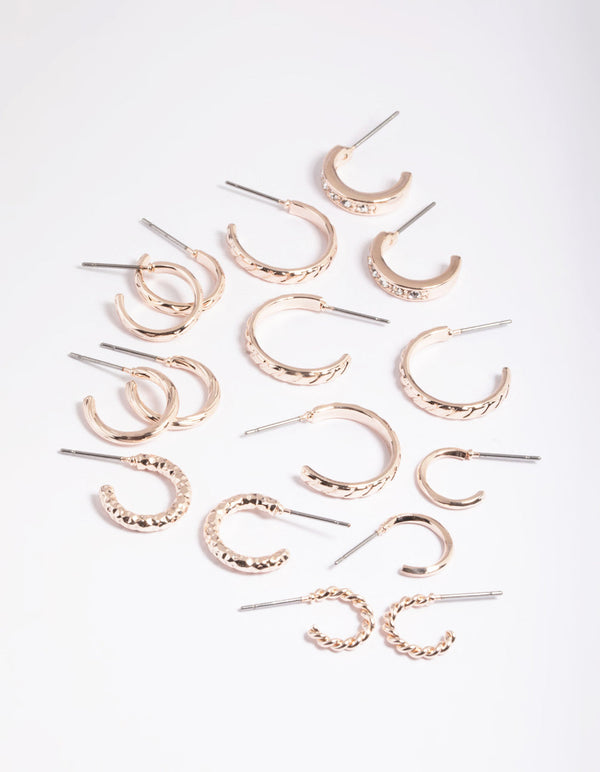Rose Gold Mixed Diamante Hoop Earrings 8-Pack