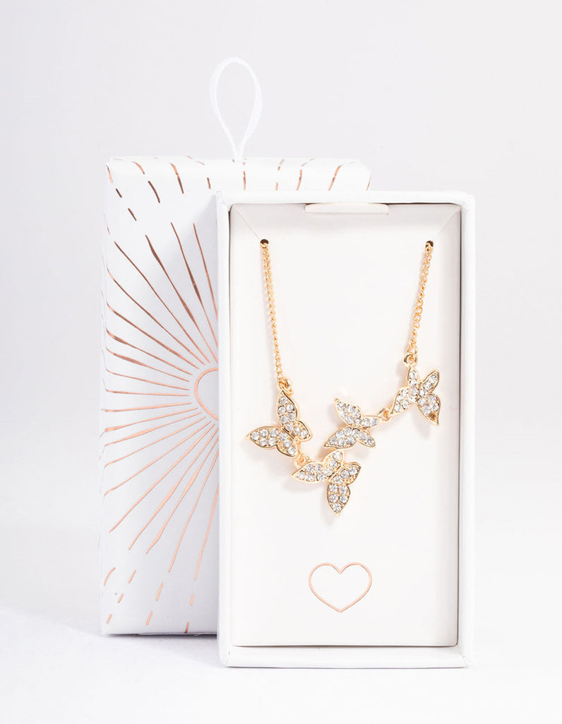Gold Diamante Butterfly Necklace