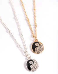Mixed Metal Diamante Yin & Yang Necklace Pack - link has visual effect only