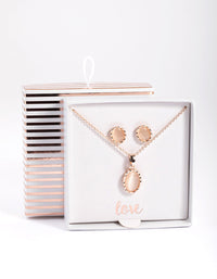 Rose Gold Oval Cateye Necklace & Stud Earrings - link has visual effect only