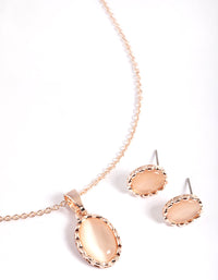 Rose Gold Oval Cateye Necklace & Stud Earrings - link has visual effect only