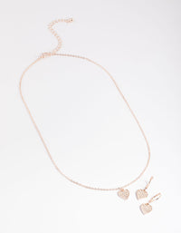 Rose Gold Pave Heart Necklace & Huggie Earrings - link has visual effect only